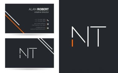 Kontur harfler Nt logo tasarım ve kartvizit şablonu, vektör çizim    