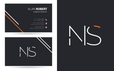 Kontur harfler Ns logo tasarım ve kartvizit şablonu, vektör çizim    
