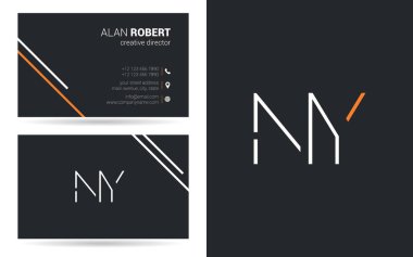 Kontur harfler Ny logo tasarım ve kartvizit şablonu, vektör çizim    