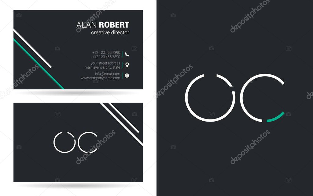 Stroke letters Oc logo design and business card template, vector illustration