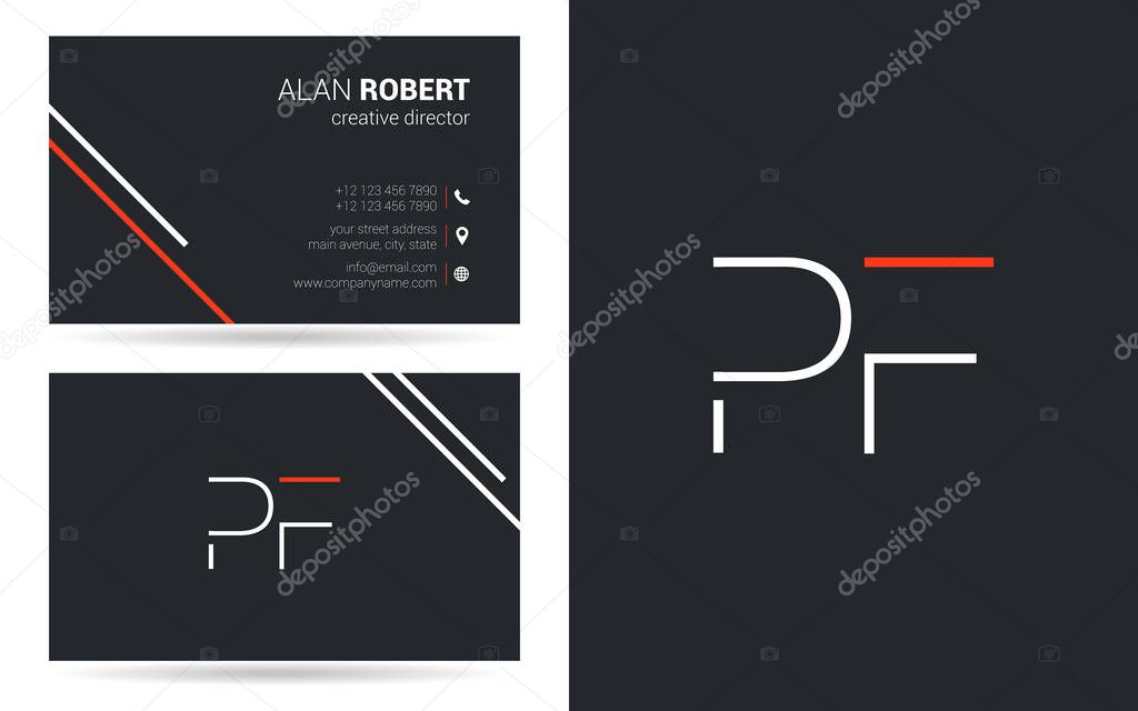 Stroke letters Pf logo design and business card template, vector illustration