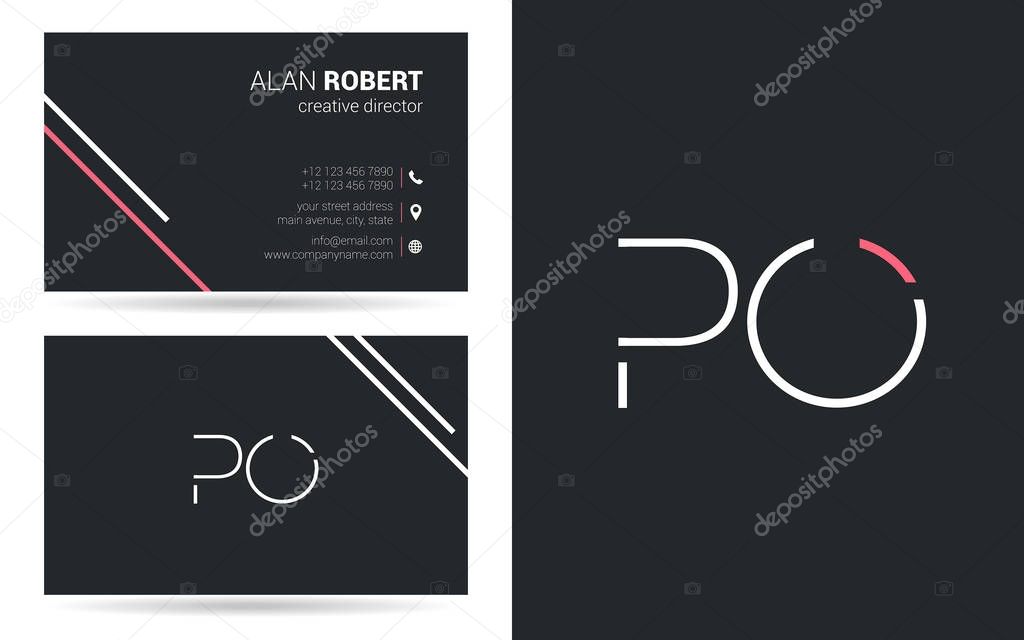 Stroke letters Po logo design and business card template, vector illustration