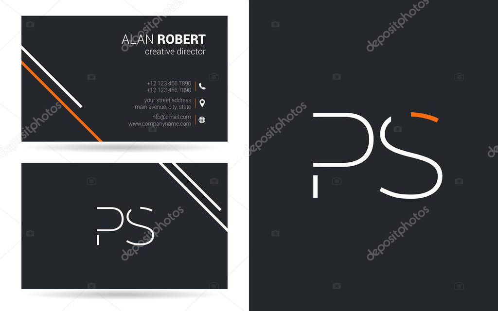 Stroke letters Ps logo design and business card template, vector illustration