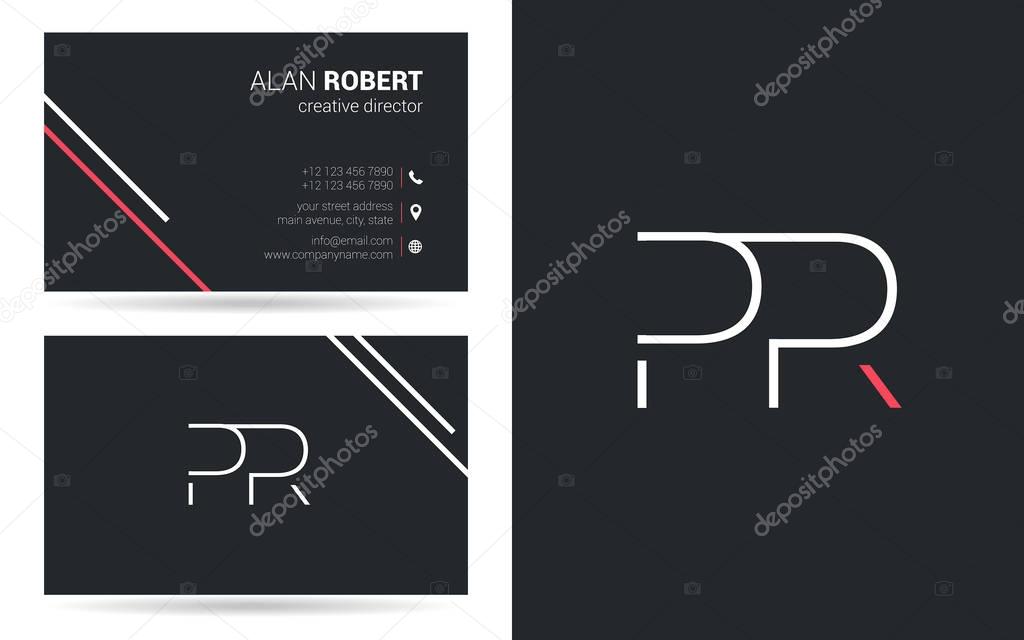 Stroke letters Pr logo design and business card template, vector illustration