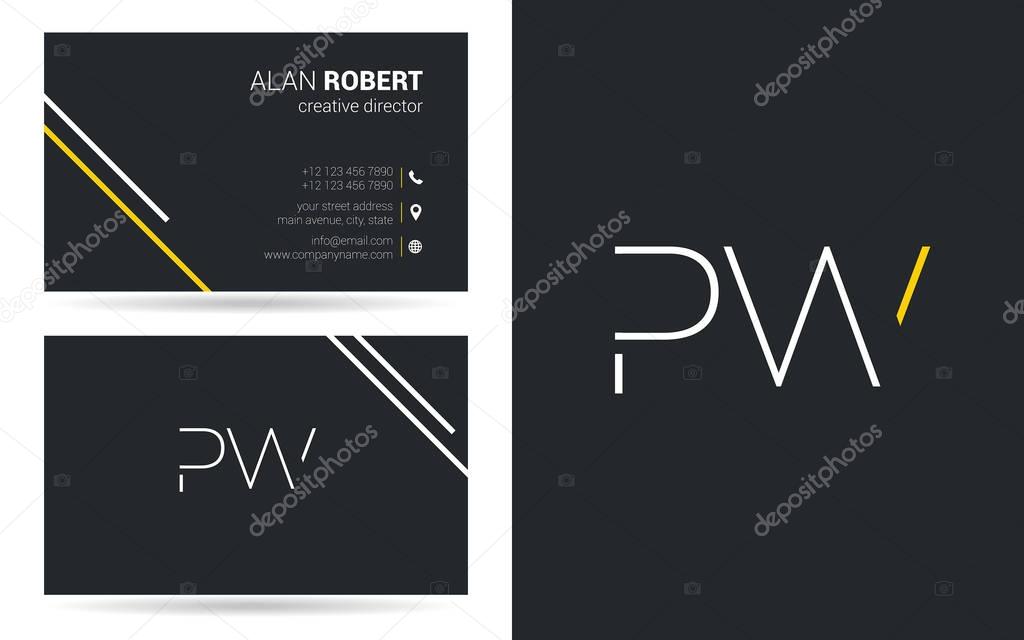 Stroke letters Pw logo design and business card template, vector illustration