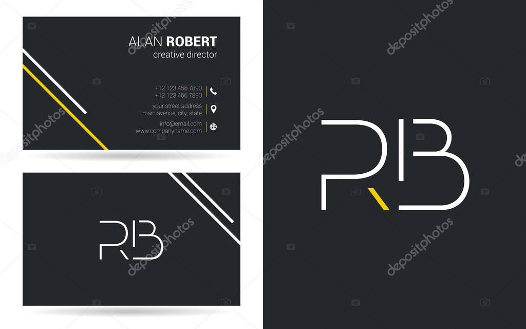 Stroke letters Rb logo design and business card template, vector illustration