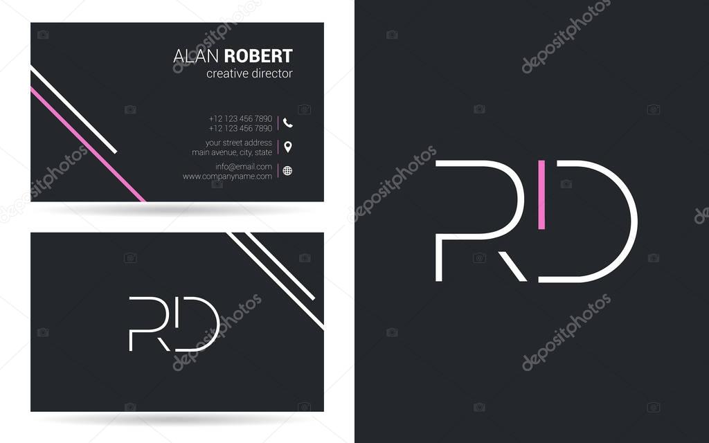 Stroke letters Rd logo design and business card template, vector illustration