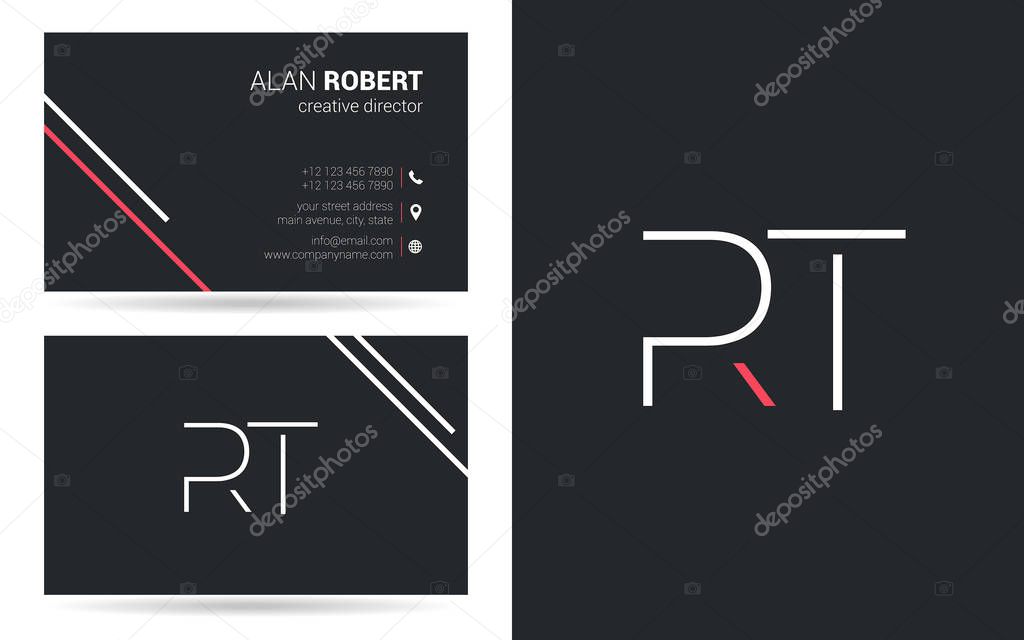 Stroke letters Rt logo design and business card template, vector illustration