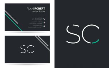 SC kontur logo tasarım ve kartvizit şablonu, vektör çizim