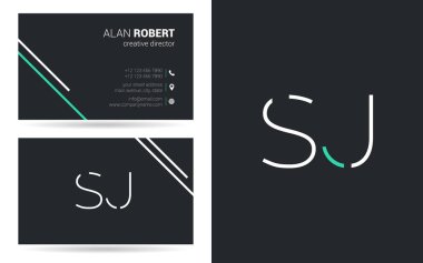 SJ kontur logo tasarım ve kartvizit şablonu, vektör çizim