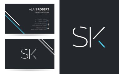 SK kontur logo tasarım ve kartvizit şablonu, vektör çizim