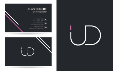 UD kontur logo tasarım ve kartvizit şablonu, vektör çizim