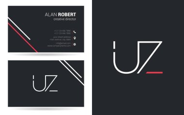 UZ kontur logo tasarım ve kartvizit şablonu, vektör çizim