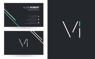 VI kontur logo tasarım ve kartvizit şablonu, vektör çizim