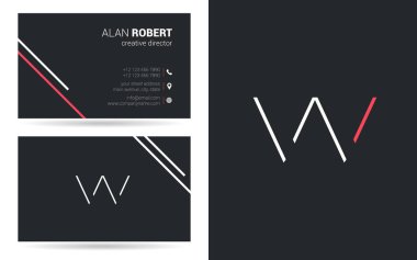 w kontur logo tasarım ve kartvizit şablonu, vektör çizim