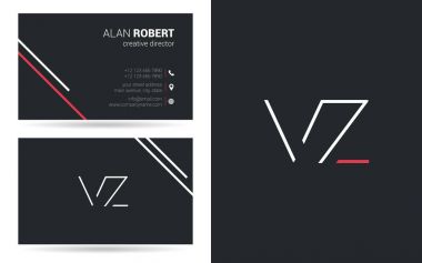 VZ kontur logo tasarım ve kartvizit şablonu, vektör çizim