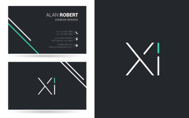 XI kontur logo tasarım ve kartvizit şablonu, vektör çizim