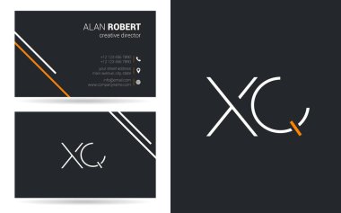 XQ kontur logo tasarım ve kartvizit şablonu, vektör çizim