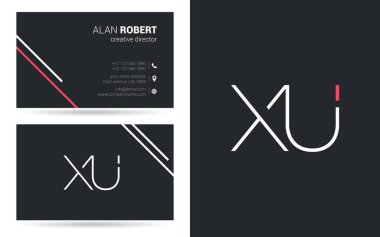 Xu kontur logo tasarım ve kartvizit şablonu, vektör çizim