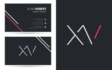 XV kontur logo tasarım ve kartvizit şablonu, vektör çizim