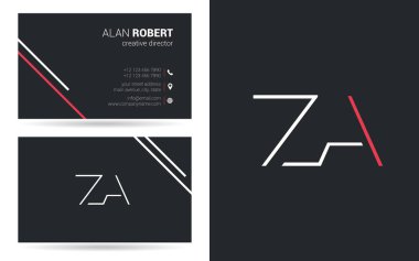 Za harfler, kontur stili yazı tipi, kartvizit şablonu logo tasarımı 