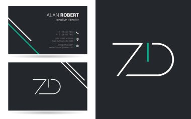 Zd harfler, kontur stili yazı tipi, kartvizit şablonu logo tasarımı 