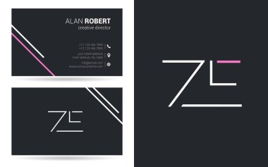 Ze harfler, kontur stili yazı tipi, kartvizit şablonu logo tasarımı 