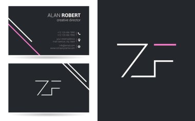 Zf harfler, kontur stili yazı tipi, kartvizit şablonu logo tasarımı 