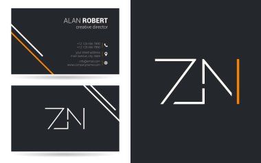 Zn harfler, kontur stili yazı tipi, kartvizit şablonu logo tasarımı 