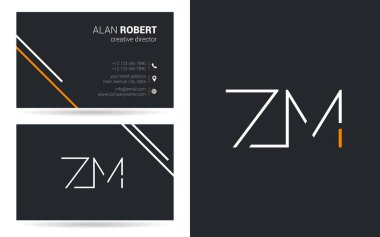 Zm harfler, kontur stili yazı tipi, kartvizit şablonu logo tasarımı 