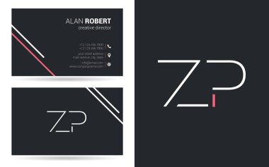 logo tasarım Zp harfler, kontur stili yazı tipi, kartvizit şablonu 