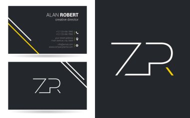 logo tasarım Zr harfler, kontur stili yazı tipi, kartvizit şablonu 