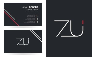 Zu harfler, kontur stili yazı tipi, kartvizit şablonu logo tasarımı 