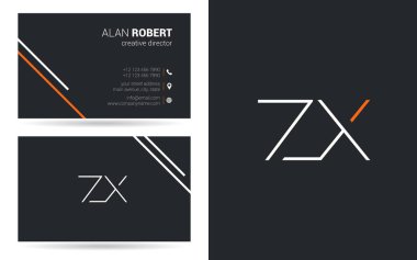 logo tasarım Zx harfler, kontur stili yazı tipi, kartvizit şablonu 