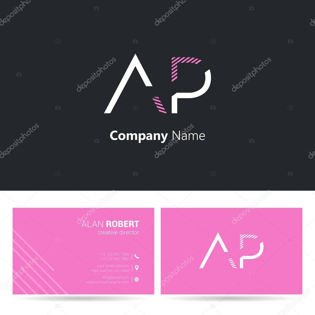 logo design of AP letters, stroke style font, business card template 