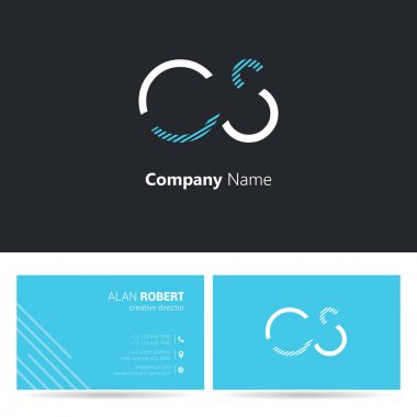Cs harfler, kontur stili yazı tipi, kartvizit şablonu logo tasarımı 