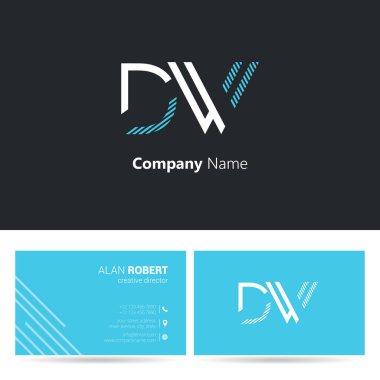 Dw harfler, kontur stili yazı tipi, kartvizit şablonu logo tasarımı 