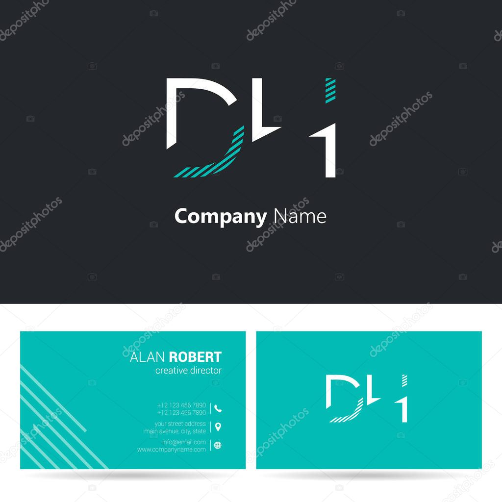 Logo design of DH letters, stroke style font, business card template