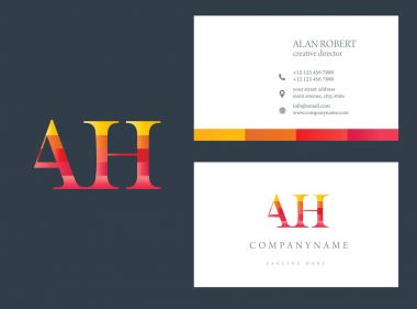 logo tasarımı çok renkli Ah harf, turuncu ve kırmızı renklerde kartvizit şablonu 