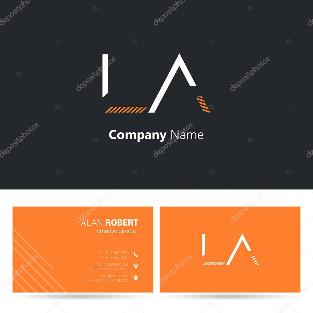 LA letters logo design , stroke style font, business card template