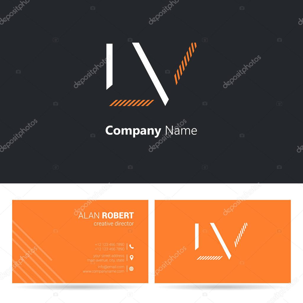 LV letters logo design , stroke style font, business card template