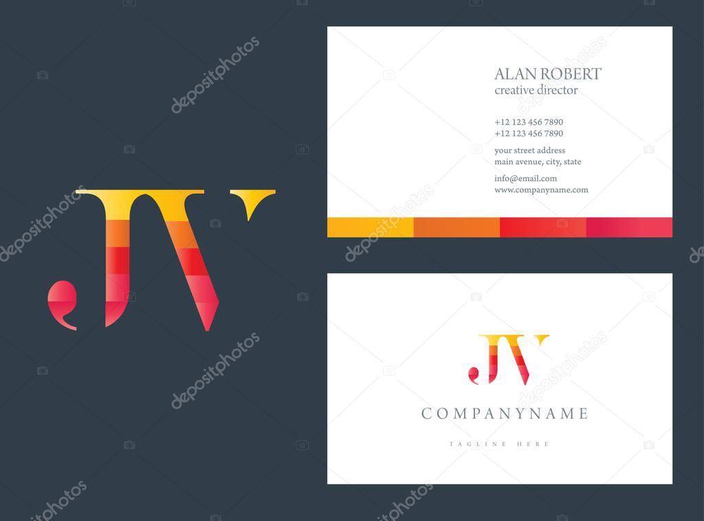 Multi color logo Jv, stroke style font, business card template, vector illustration