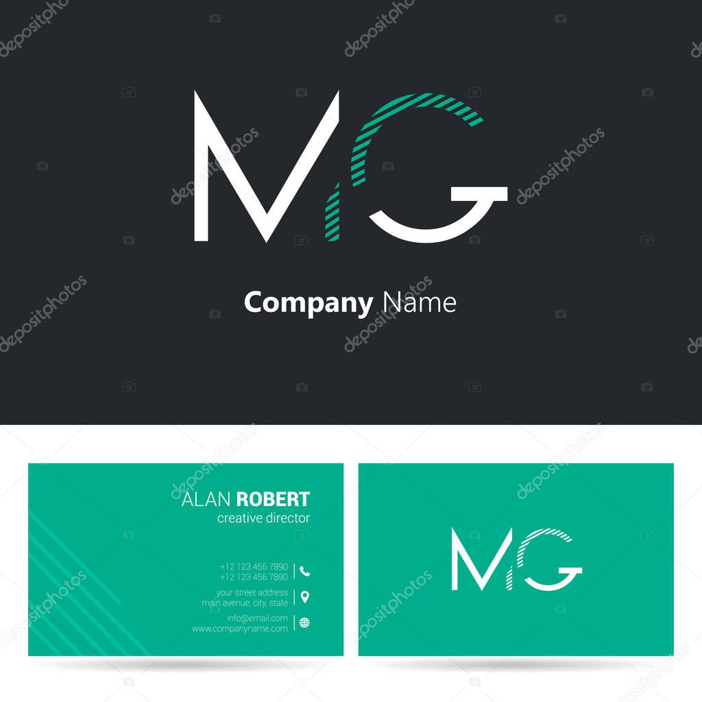 Multi-color logo MG, business card template