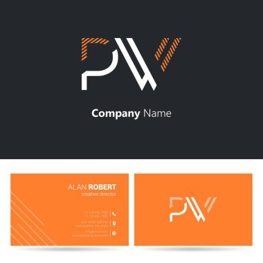 Logo tasarım Pw harfler, kontur stili yazı tipi, kartvizit şablonu 