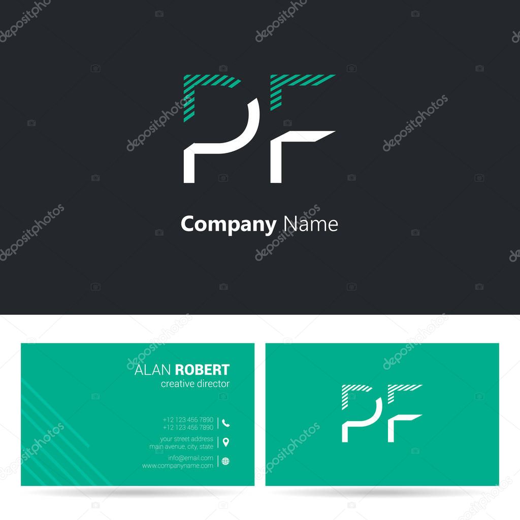 Logo design of PF letters, stroke style font, business card template