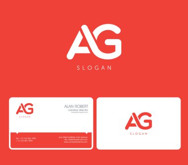 AG joint logo, round shape letters with business card template clipart