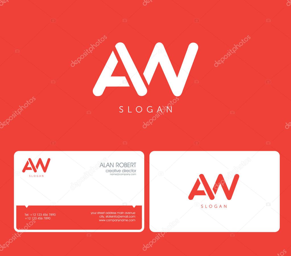AW joint logo, round shape letters with business card template