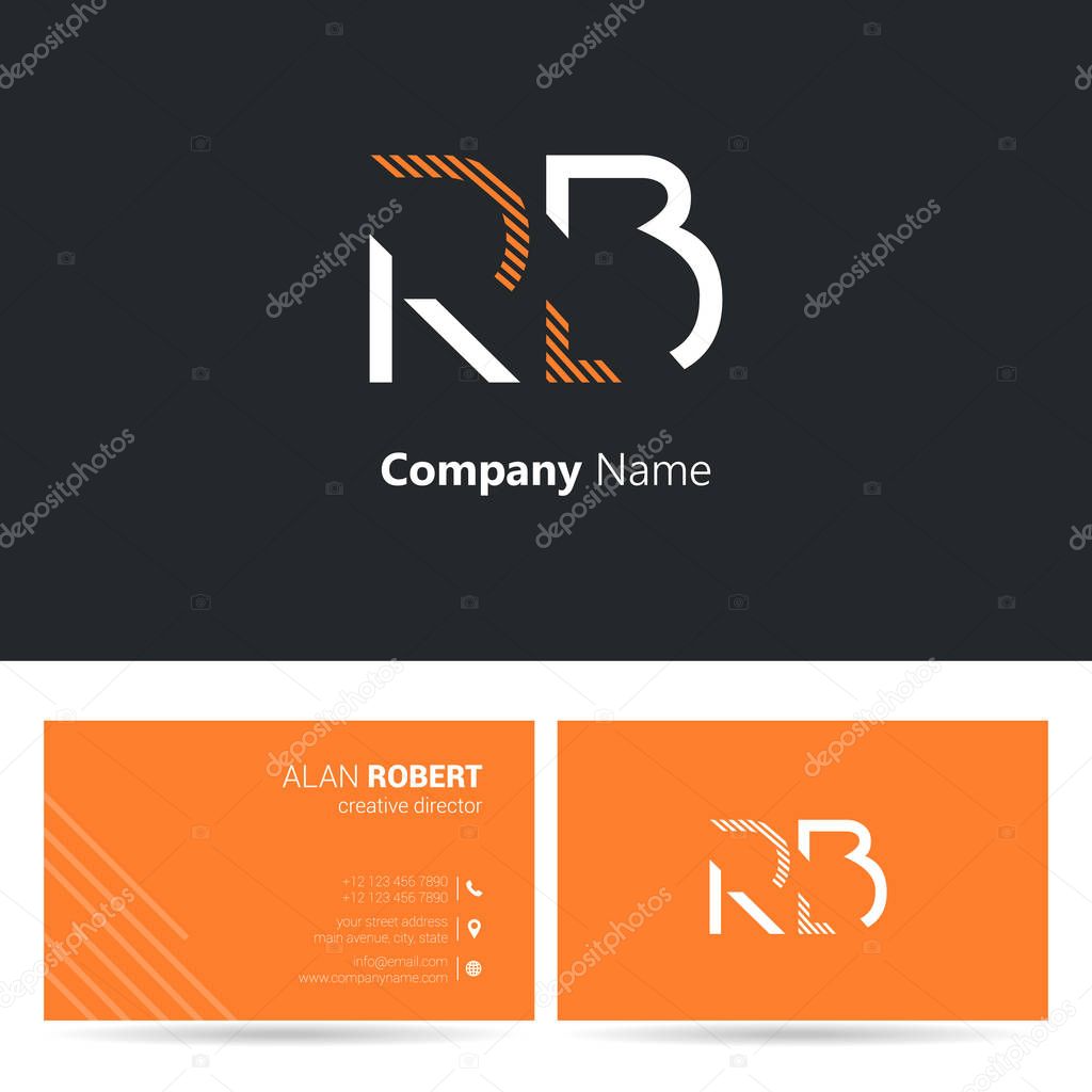 RB stroke logo design and business card template, vector illustration