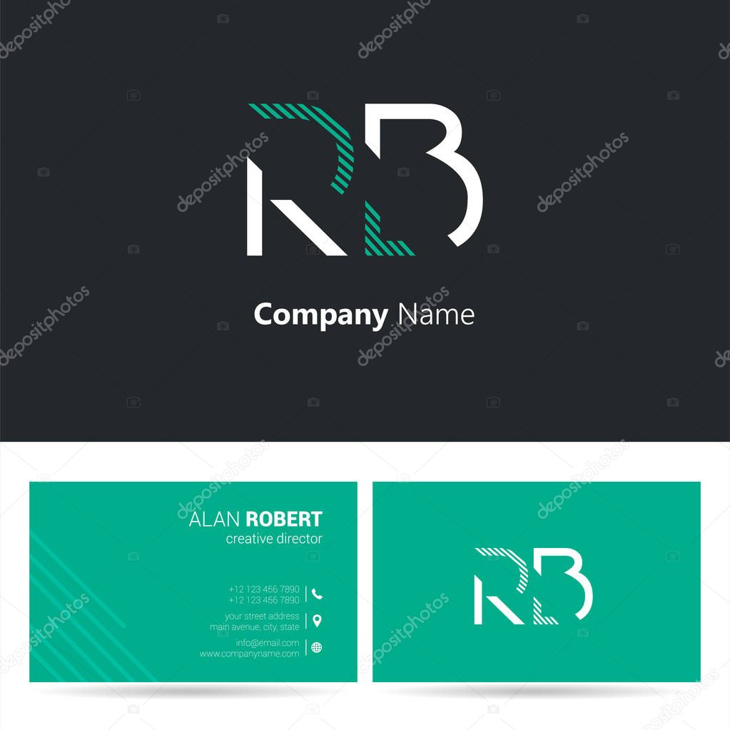 RB stroke logo design and business card template, vector illustration