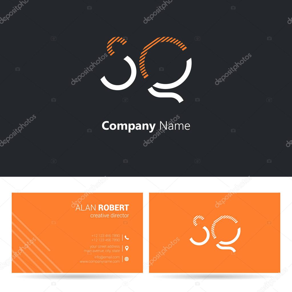 SQ stroke logo design and business card template, vector illustration